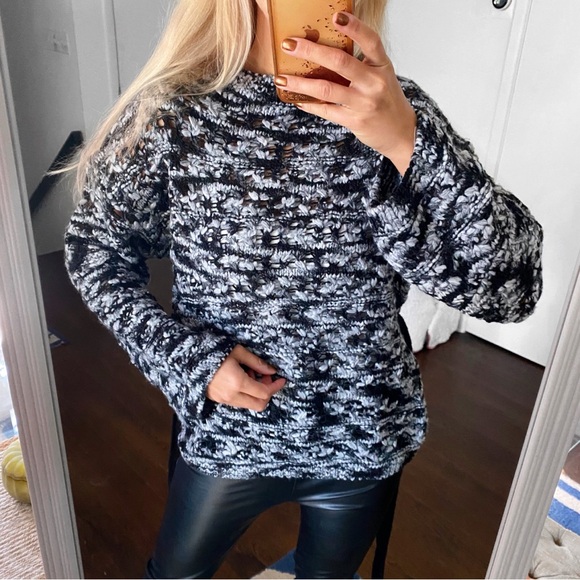🖤 ZARA GREY BLACK CHUNKY KNIT PERFORATED BELTED SWEATER! - Picture 6 of 16